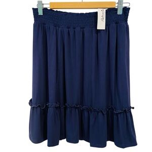 NWT Reitmans cute woven skirt navy blue soft jersey smock elastic waisted medium